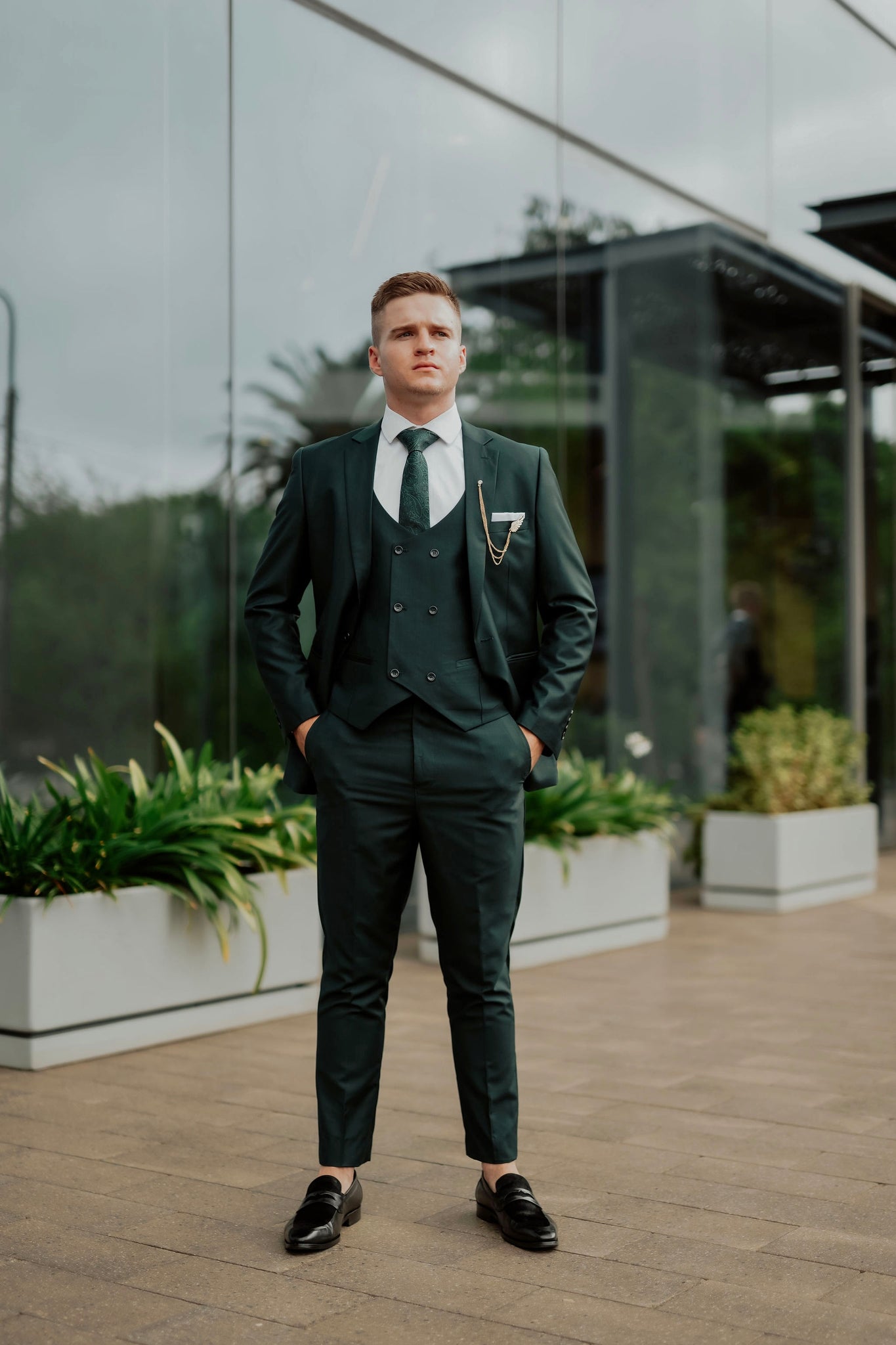 Olive Green Contemporary Suit