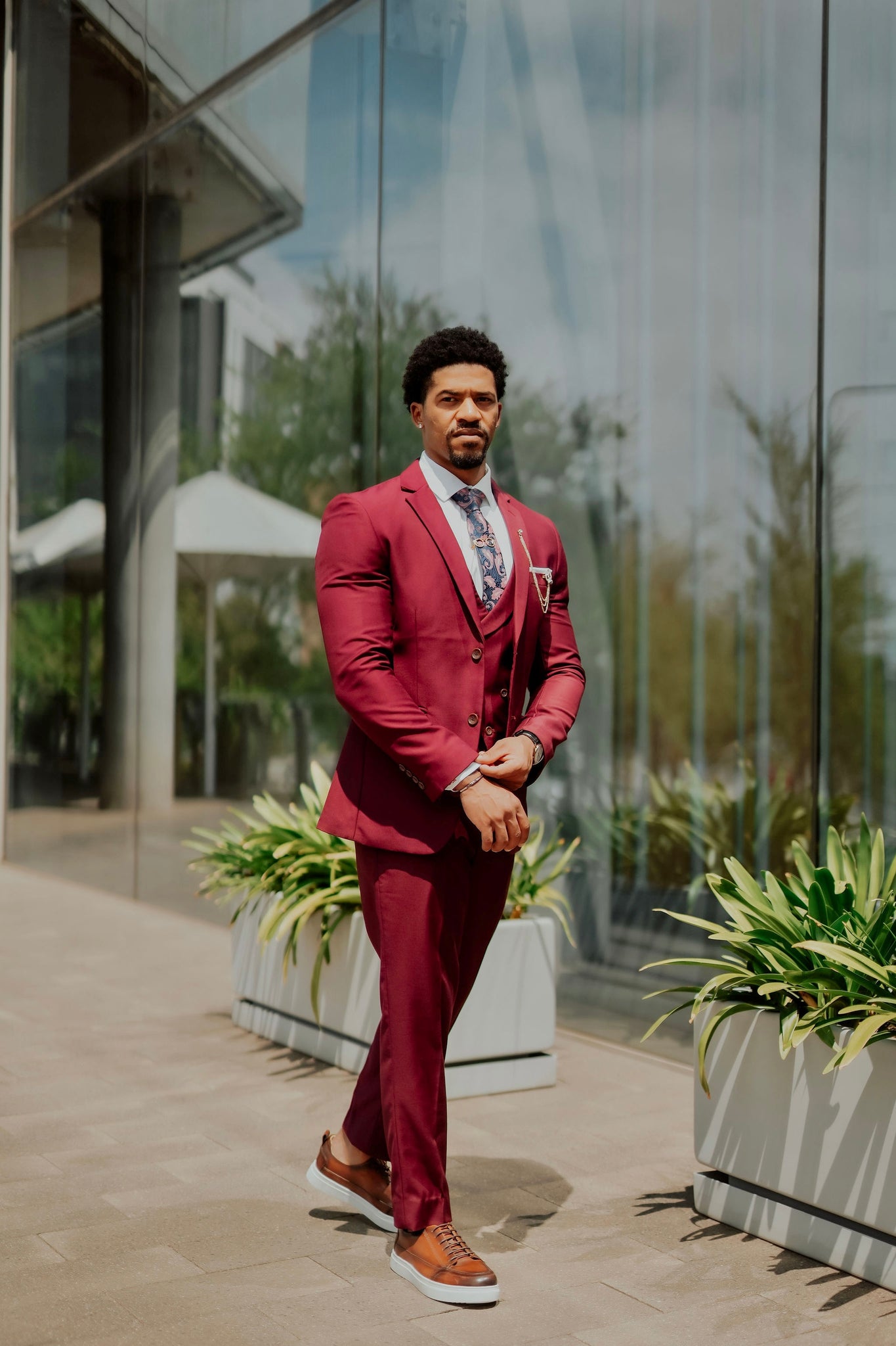 Burgundy Contemporary Suit